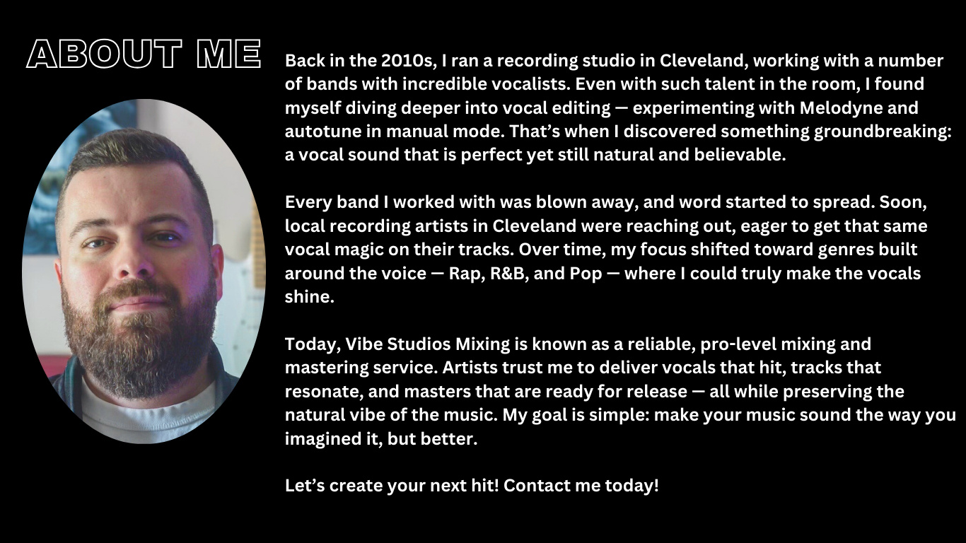 I'm a seasoned audio mixing and mastering engineer with a passion for delivering high-quality sound. With 20 years of experience and a commitment to client satisfaction, I'm passionate about delivering results that exceed your expectations.